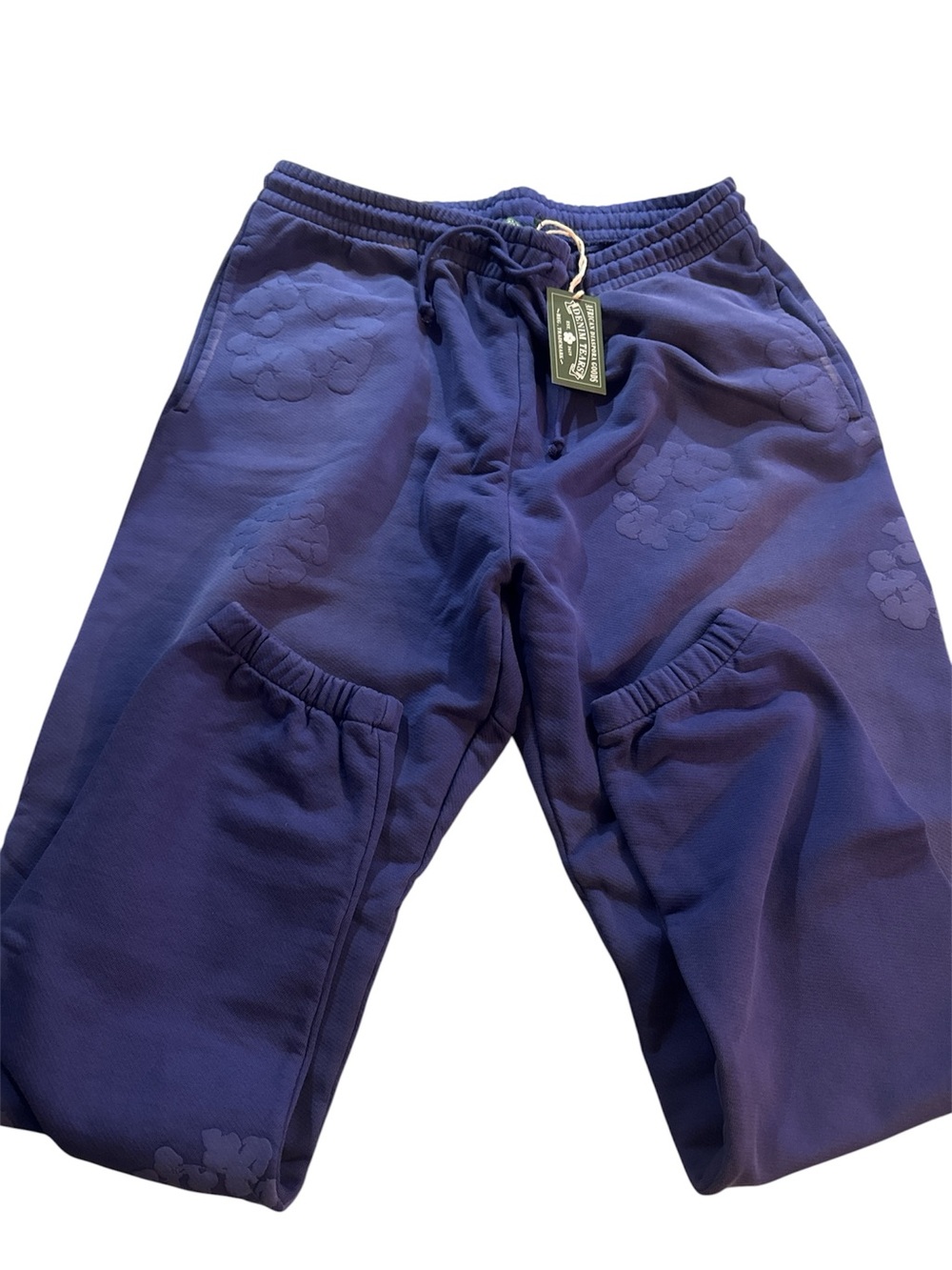 Men's Purple Floral Embossed Jogger Sweatpants with Drawstring Waist